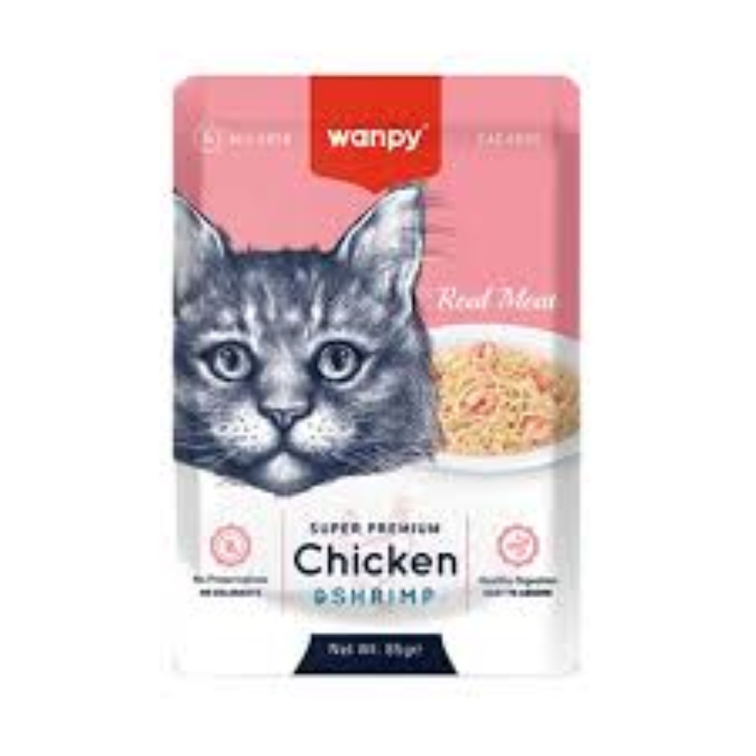 WANPY CAT CHICKEN & SHRIMP POUCH 85G RAC-03